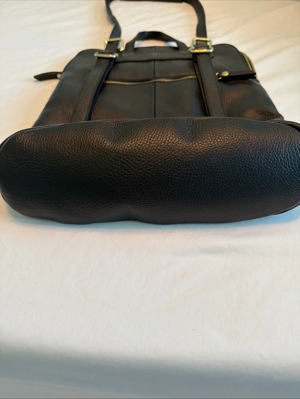 CREDI Black Pebbled Leather Convertible Backpack Shoulder Bag Made In Italy